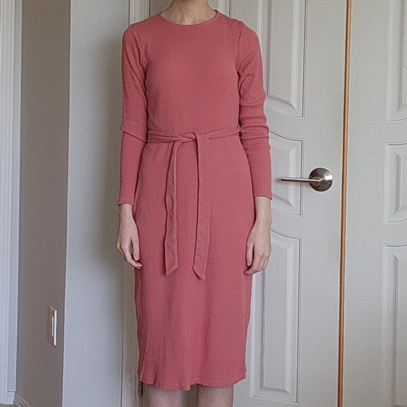 Cotton Ribbed Stretch Midi Sheath Bodycon Dress S - Picture 3 of 8